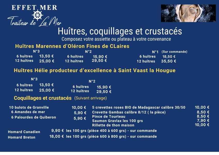HUITRES COQUILLAGES ET CRUSTACES